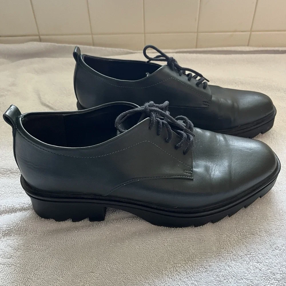 Zara TRF Shoes Women's Size 9 (EU 40)‎ Green Low Heel Chunky Derby Lace Up